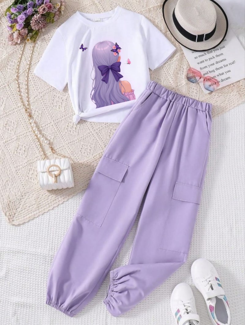 Viel Innate Stylish Purple T-Shirt and Track Pant Combo for Girls - Image 4